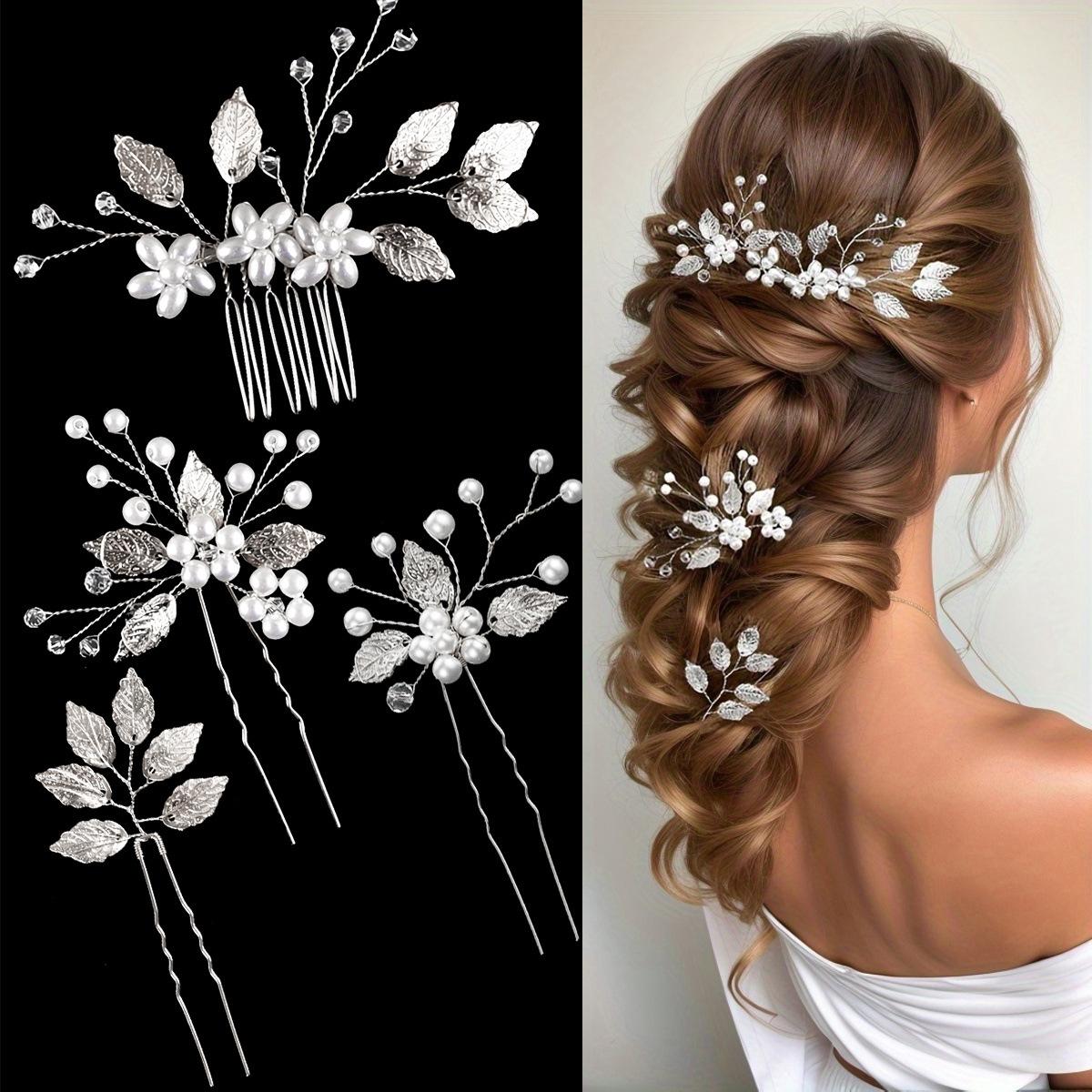 4Pcs Flower Hair Clips, Side Combs, Wedding Hair Accessories, Golden Leaf Pearl Hairpins, Hair Clips, Fashionable Headwear
4Pcs Flower Hair Clips, Side Combs, Wedding Hair Accessories, Golden Leaf Pearl Hairpins, Hair Clips, Fashionable Headwear