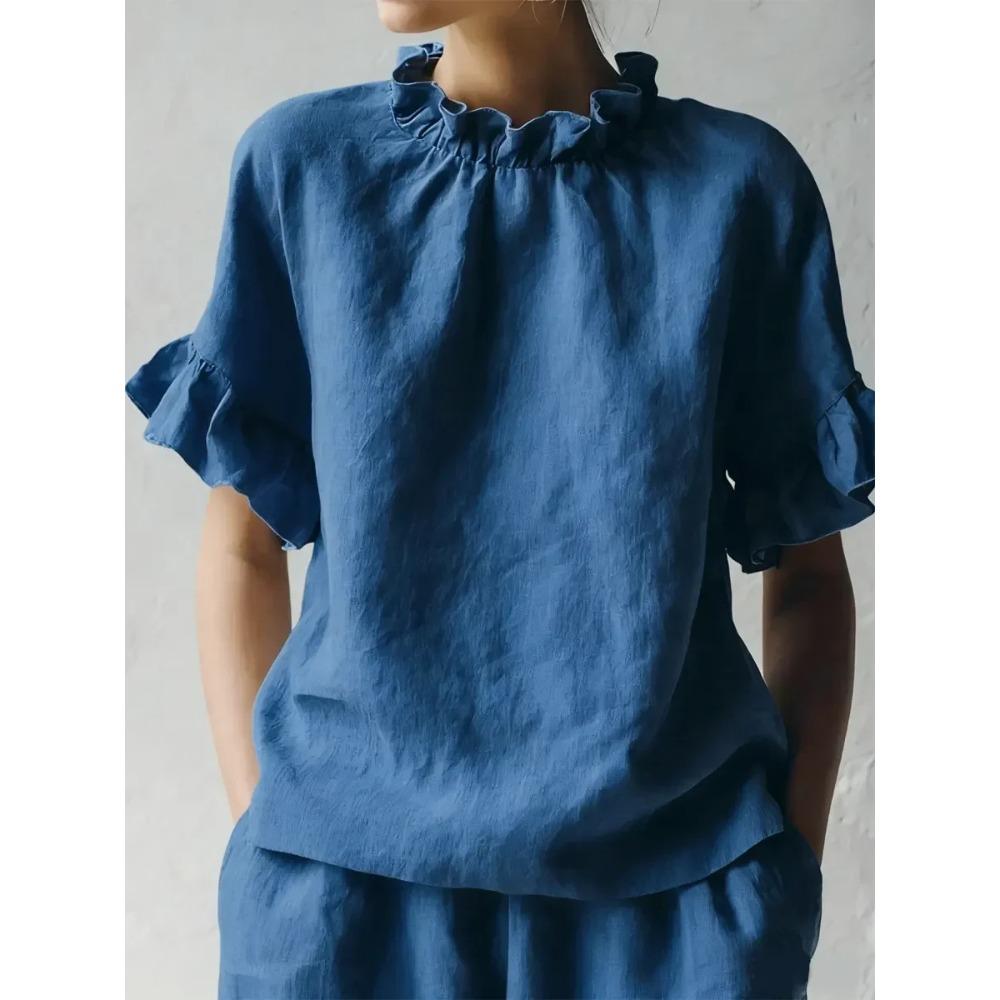 Women Summer New Solid Color Casual Loose Ruffle Short Sleeve Blouse S Темно-синій
Women Summer New Solid Color Casual Loose Ruffle Short Sleeve Blouse S Темно-синій