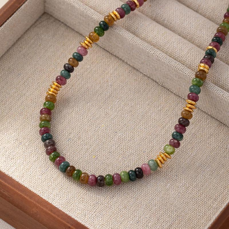 Retro Tourmaline Rainbow Beaded Necklace – Chinese Style Dopamine Clavicle Chain for Women
Retro Tourmaline Rainbow Beaded Necklace – Chinese Style Dopamine Clavicle Chain for Women