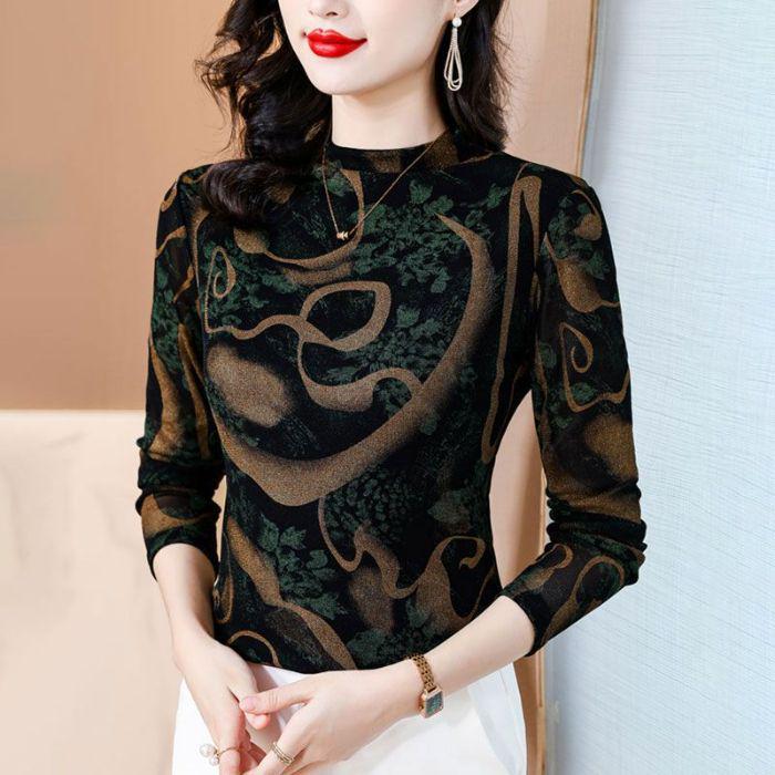 Юго-Восточная Азия 2024 Осень/Зима Приталенная женская кофта с принтом и полувысоким воротником на флисовой подкладке для похудения L (for 100-110 jin)