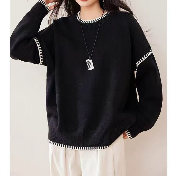 Женский вязаный пуловер с круглым вырезом, новый осенне-зимний, контрастных цветов, простой и универсальный, свободный вязаный свитер для женщин average size чёрный
Женский вязаный пуловер с круглым вырезом, новый осенне-зимний, контрастных цветов, простой и универсальный, свободный вязаный свитер для женщин average size чёрный