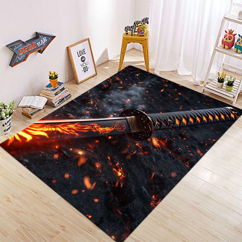 Samurai Sword Printing Carpet Mat Rug Flame Effect Japanese Katana Pattern Dark Home Decoration Living Room Game Room Floor Mat 40x60cm
Samurai Sword Printing Carpet Mat Rug Flame Effect Japanese Katana Pattern Dark Home Decoration Living Room Game Room Floor Mat 40x60cm