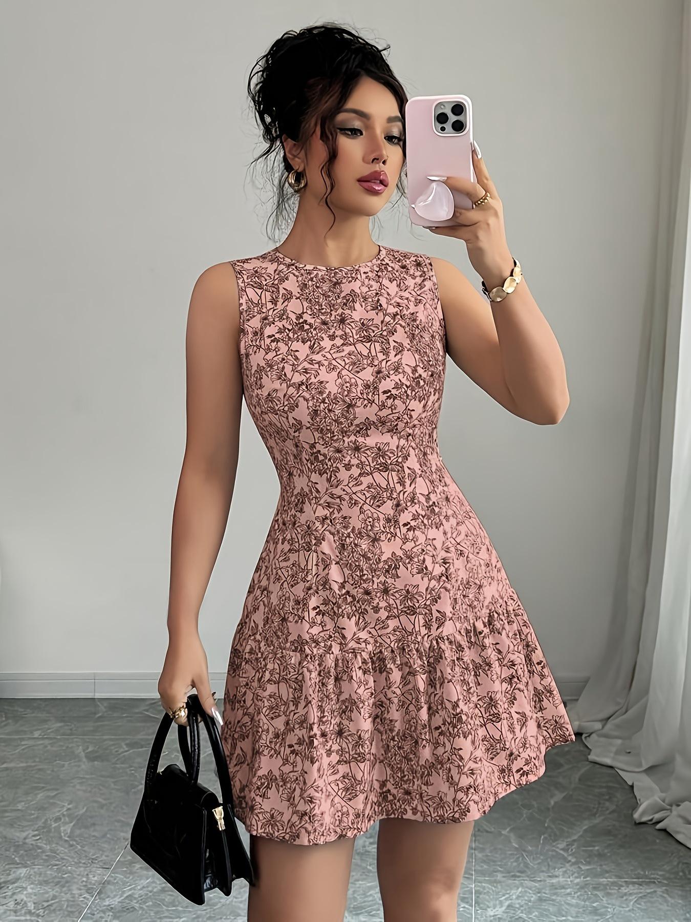European American Retro Floral Camisole Short Dress: Sleeveless Vacation Style Large рожевий
European American Retro Floral Camisole Short Dress: Sleeveless Vacation Style Large рожевий