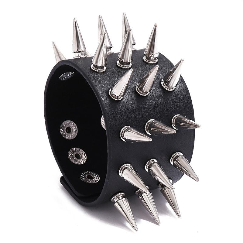 Punk Style Wristband Leather Studded Bracelet Cuspidal Spikes Rivet Stud Wide Cuff Black Bangle Adjustable Men Bracelet
Punk Style Wristband Leather Studded Bracelet Cuspidal Spikes Rivet Stud Wide Cuff Black Bangle Adjustable Men Bracelet