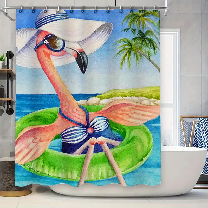 Summer Fun Animal Print Shower Curtain Set Tropical Flamingo Bath Decor With Palm Tree Design In Green Float 72 X 72 Inches W60H190(CM)-1 Pcs
Summer Fun Animal Print Shower Curtain Set Tropical Flamingo Bath Decor With Palm Tree Design In Green Float 72 X 72 Inches W60H190(CM)-1 Pcs