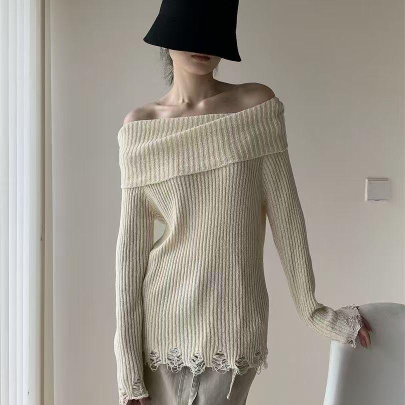 2025 Apricot One-Shoulder Long Sleeve Raw Hem Ripped Ribbed Knit High Neck Two-Way Wear Slimming Top Large
2025 Apricot One-Shoulder Long Sleeve Raw Hem Ripped Ribbed Knit High Neck Two-Way Wear Slimming Top Large