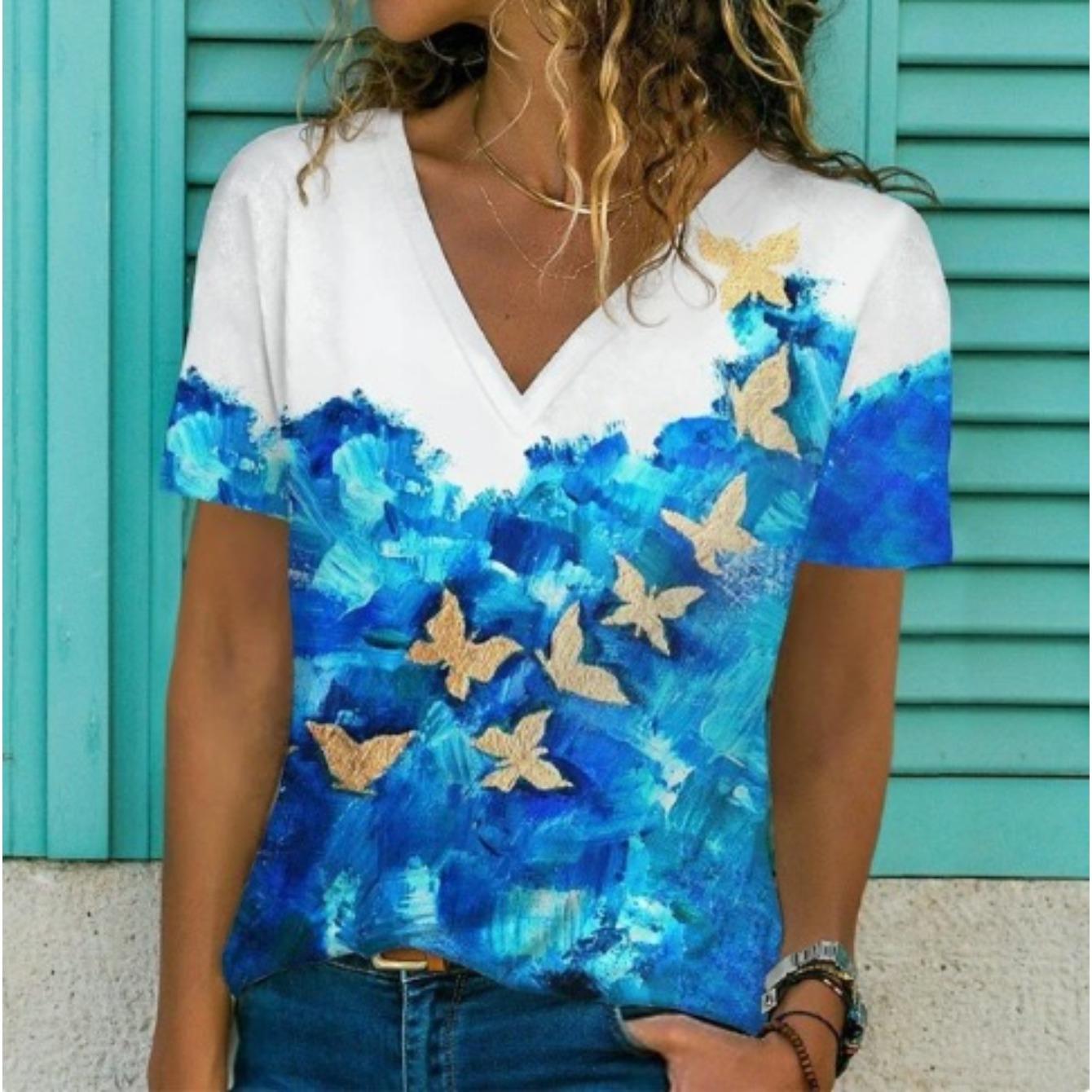 Summer V-neck 3D Printed Butterfly Flower Pattern Top Fashionable Casual Short Sleeved Women s T-shirts S
Summer V-neck 3D Printed Butterfly Flower Pattern Top Fashionable Casual Short Sleeved Women s T-shirts S
