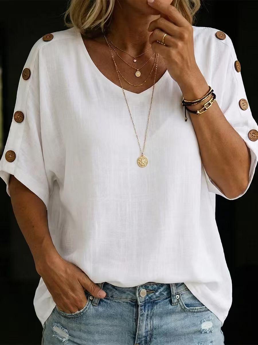 Women Short Sleeve V Neck Blouse with Button Shoulder Detail and Roll Up Sleeve Multi Colors S белый
Women Short Sleeve V Neck Blouse with Button Shoulder Detail and Roll Up Sleeve Multi Colors S белый