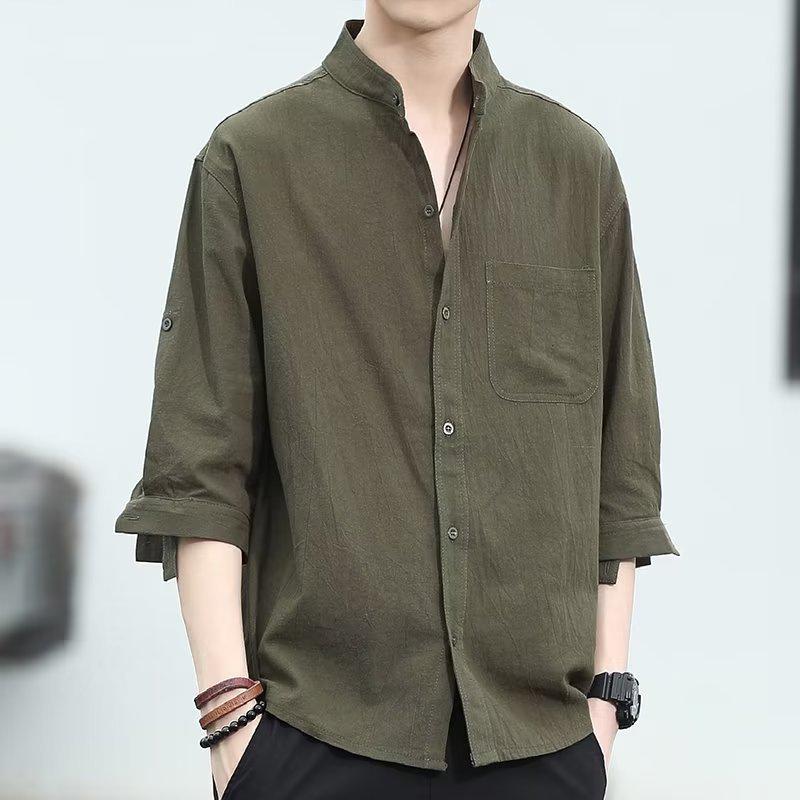 Мужская летняя рубашка ретро из хлопка и льна, воротник-стойка, рукав семь восьмых, свободный крой, в японском и корейском стиле M зелёный
Мужская летняя рубашка ретро из хлопка и льна, воротник-стойка, рукав семь восьмых, свободный крой, в японском и корейском стиле M зелёный