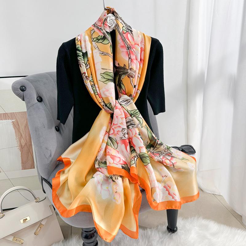 Spring and Summer Chinese Plant and Flowers New Style New Silk Satin Scarf for Women s Beach Sun Protection Scarf Temperament Versatile Shawl Scarf 180*90cm
Spring and Summer Chinese Plant and Flowers New Style New Silk Satin Scarf for Women s Beach Sun Protection Scarf Temperament Versatile Shawl Scarf 180*90cm