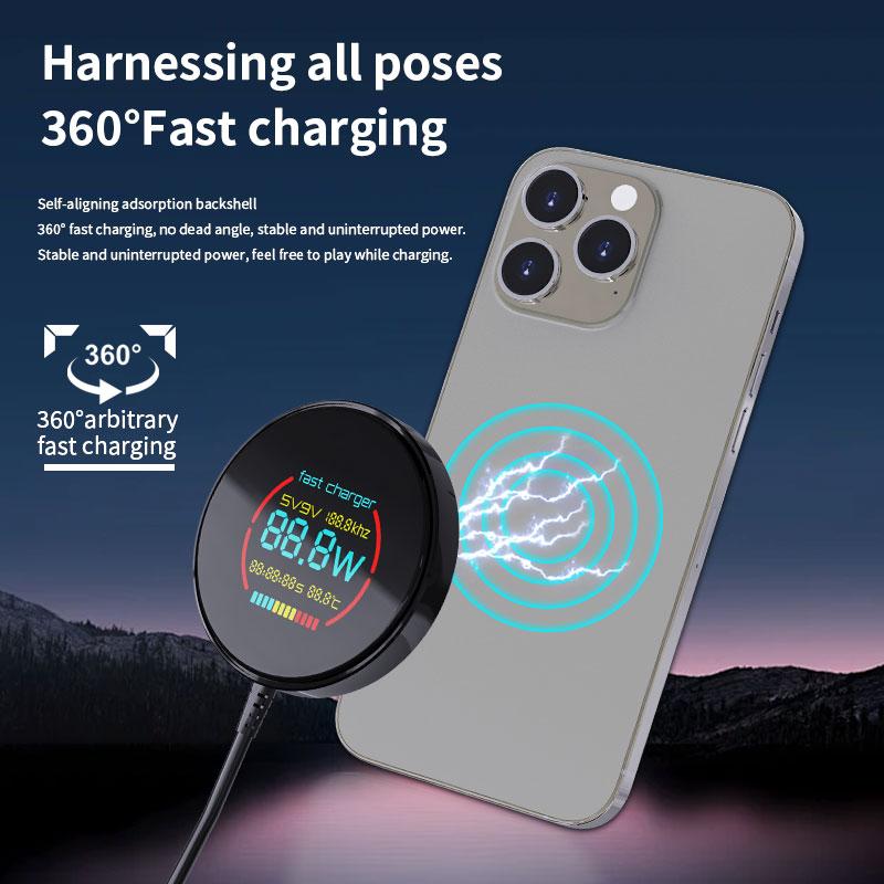 Max 15w Pure Copper loop C50 Large Color Screen Display Power & Temperature Magnetic Wireless Charger for Mag safe Phones
Max 15w Pure Copper loop C50 Large Color Screen Display Power & Temperature Magnetic Wireless Charger for Mag safe Phones