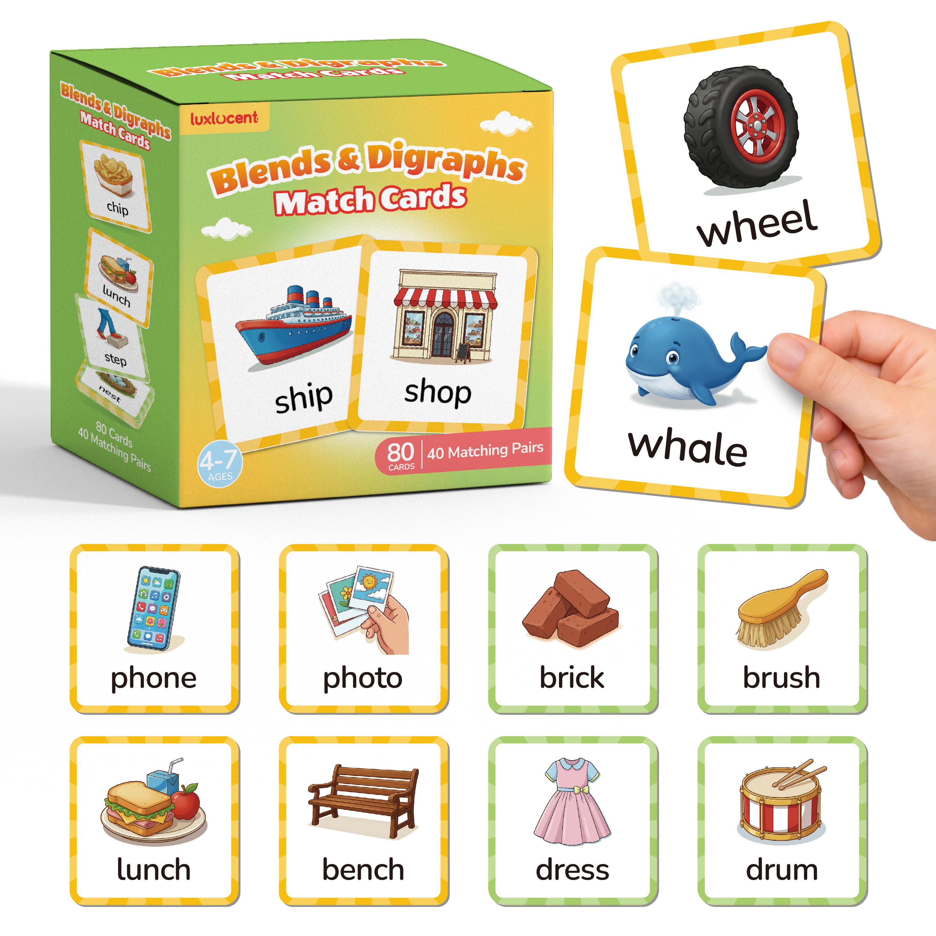 80pcs Blends & Digraphs Rhyming Words Flash Cards, Memory Match Game , Phonics Learning Toys for Homeschool & Classroom
80pcs Blends & Digraphs Rhyming Words Flash Cards, Memory Match Game , Phonics Learning Toys for Homeschool & Classroom