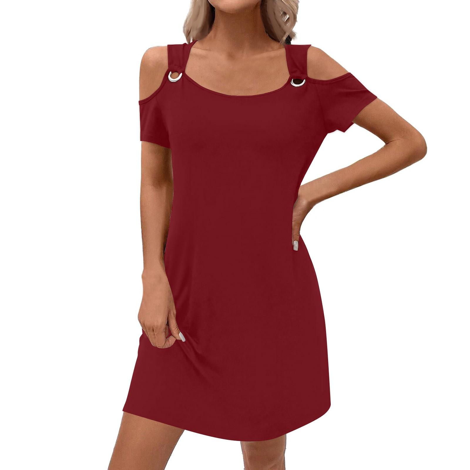 Женское стильное повседневное летнее однотонное платье с карманами XXL красный