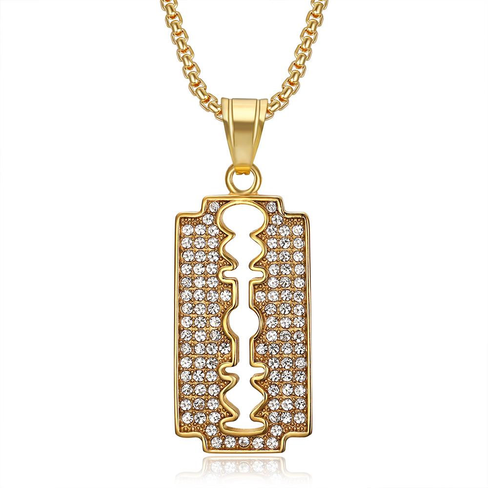 Punk Rock Razor Blade Pendant Necklaces Male Gold Color Stainless Steel Chain for Men Women Hip Hop Iced Out Bling Jewelry Gift 55cm
Punk Rock Razor Blade Pendant Necklaces Male Gold Color Stainless Steel Chain for Men Women Hip Hop Iced Out Bling Jewelry Gift 55cm