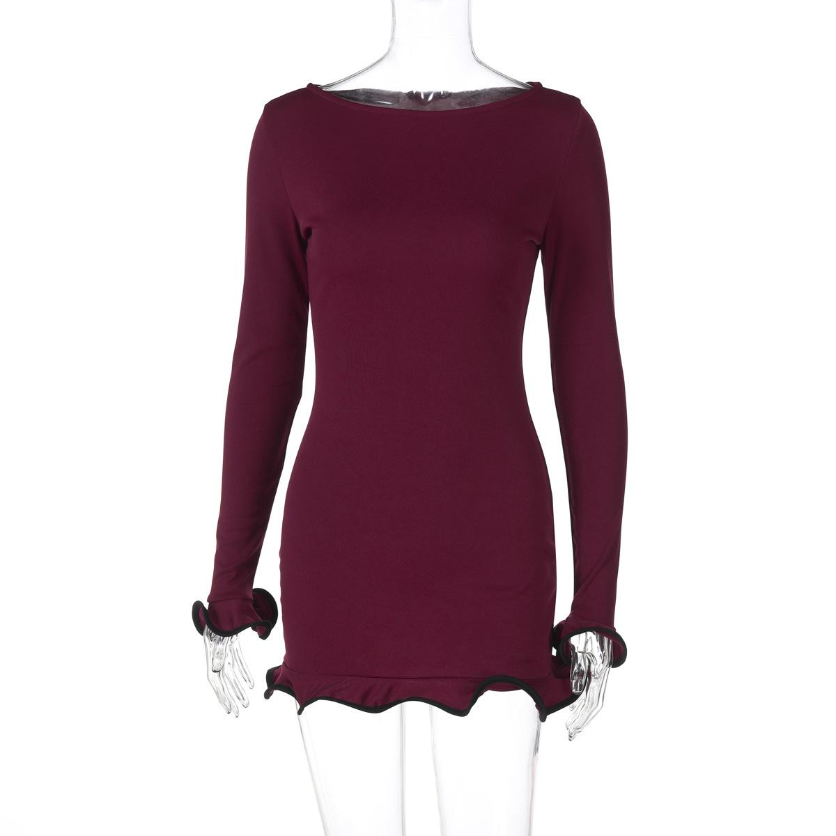 Sexy Tight Short Skirt Ruffle Edge Dress Curled Edge Knitted Skirt Long Sleeve Solid Color Women s Summer Dress L бордовий
Sexy Tight Short Skirt Ruffle Edge Dress Curled Edge Knitted Skirt Long Sleeve Solid Color Women s Summer Dress L бордовий
