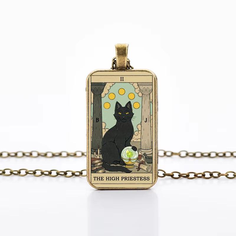 Cute Cat Tarot Card Necklace Vintage Antique Gold Plated Rectangle Glass Pendant Necklace Animal Divination Jewelry 60cm
Cute Cat Tarot Card Necklace Vintage Antique Gold Plated Rectangle Glass Pendant Necklace Animal Divination Jewelry 60cm