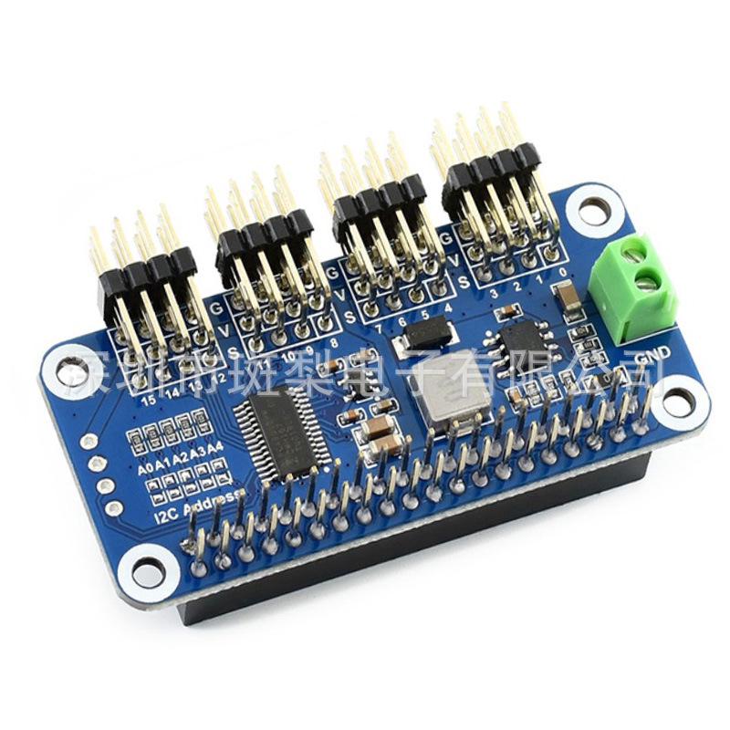 Raspberry Pi 16-Channel Servo Driver HAT (B) with Curved Pin Header, 12-Bit Resolution 0102025