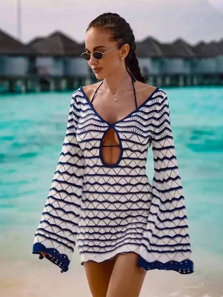 Sexy Boho Striped Chic V-Neck Cut Out Bell Sleeve Knit Dress Summer Women Seaside Holiday Mini A-Line Dress Unx8 L
Sexy Boho Striped Chic V-Neck Cut Out Bell Sleeve Knit Dress Summer Women Seaside Holiday Mini A-Line Dress Unx8 L
