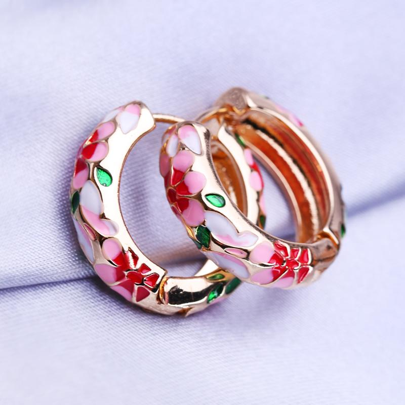 FEEYOO серьги-кольца для женщин и девочек, модные многоцветные цветочные золотые модные круглые серьги, ювелирные изделия, подарок розовый/красный