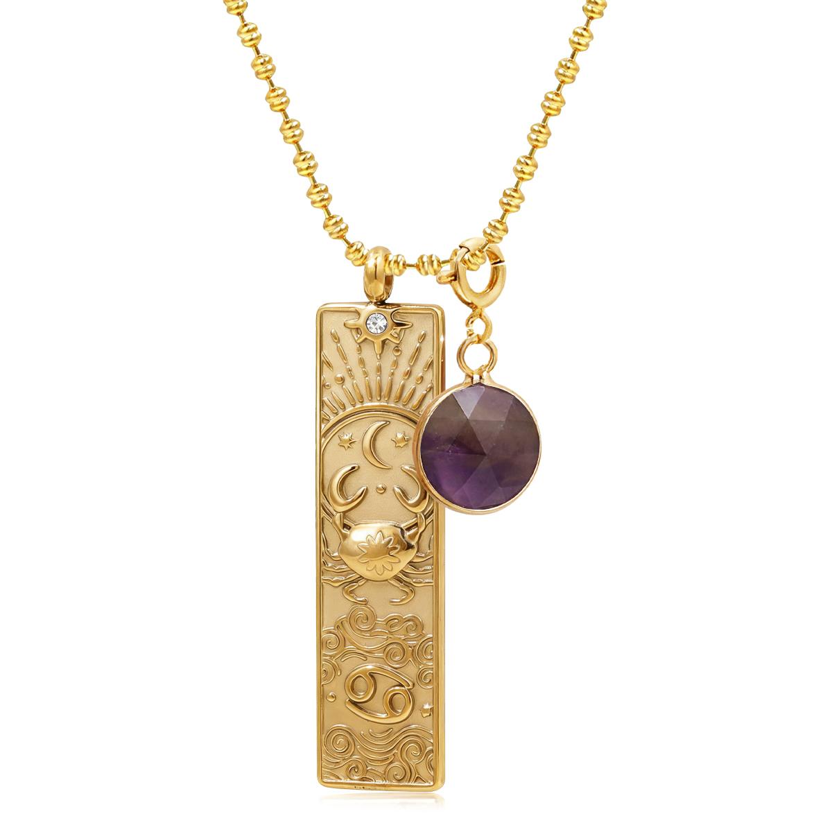 Plated Rectangular 12 Zodiac Signs Pendant Necklace with Natural Birthstones Stainless Steel Zircon for Men and Women
Plated Rectangular 12 Zodiac Signs Pendant Necklace with Natural Birthstones Stainless Steel Zircon for Men and Women
