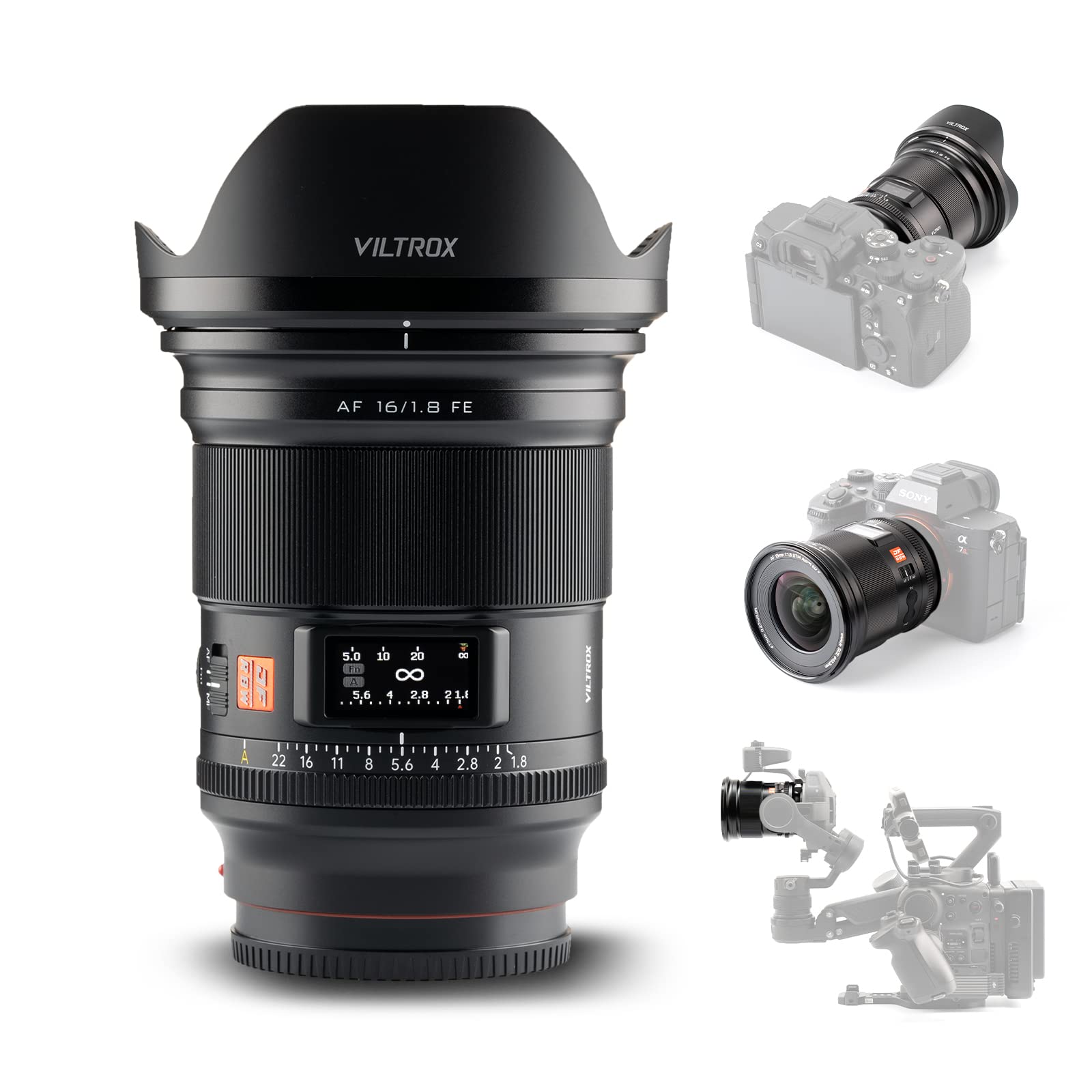 Viltrox AF 16mm Pro FE Camera Lens Ultra Wide Angle Auto Focus with LCD Screen Full Size Compatible with Sony Mirrorless Camera Alpha a7 a7II a7III
Viltrox AF 16mm Pro FE Camera Lens Ultra Wide Angle Auto Focus with LCD Screen Full Size Compatible with Sony Mirrorless Camera Alpha a7 a7II a7III