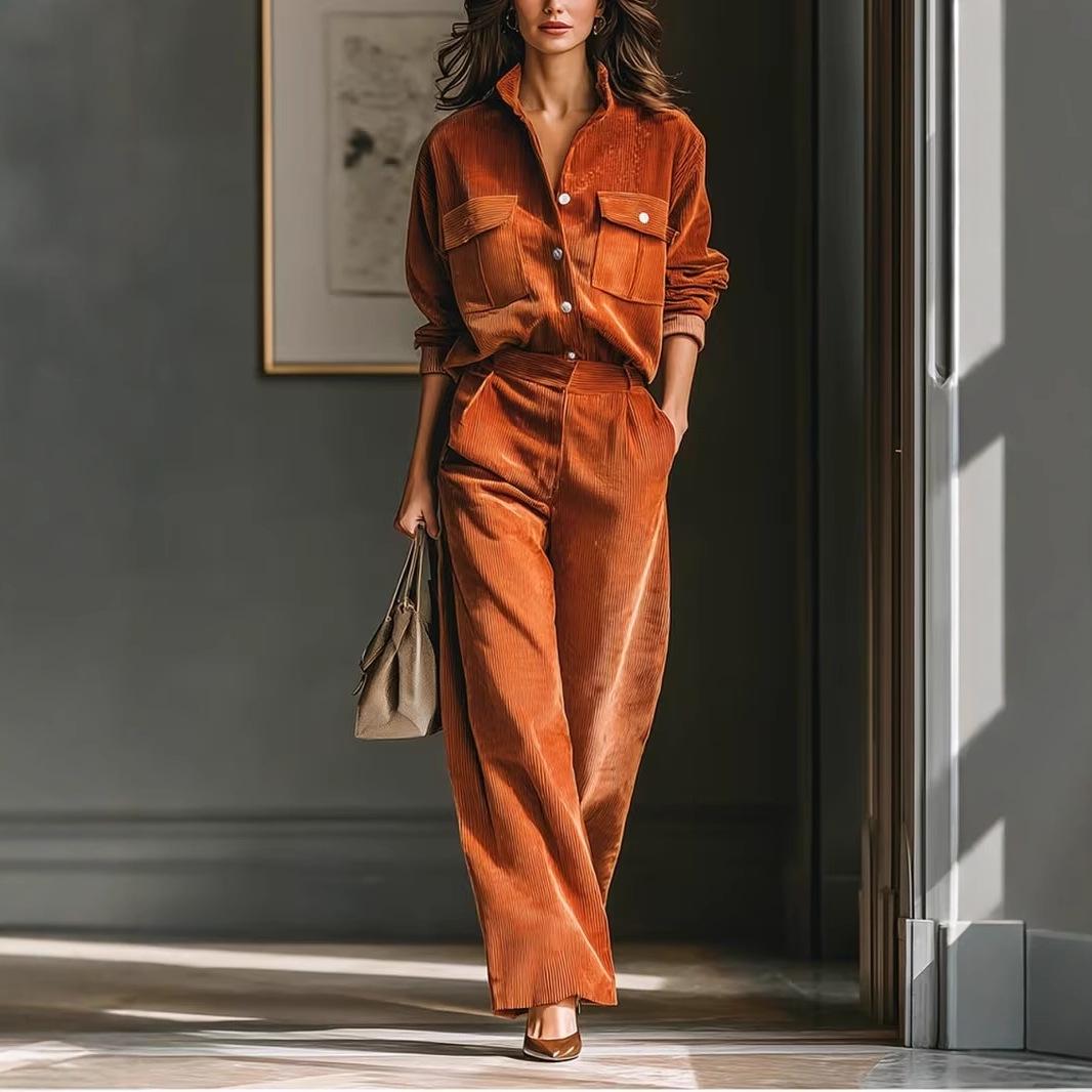 2025 Retro Casual Caramel Corduroy Shirt & Wide-leg Pants Set S
2025 Retro Casual Caramel Corduroy Shirt & Wide-leg Pants Set S