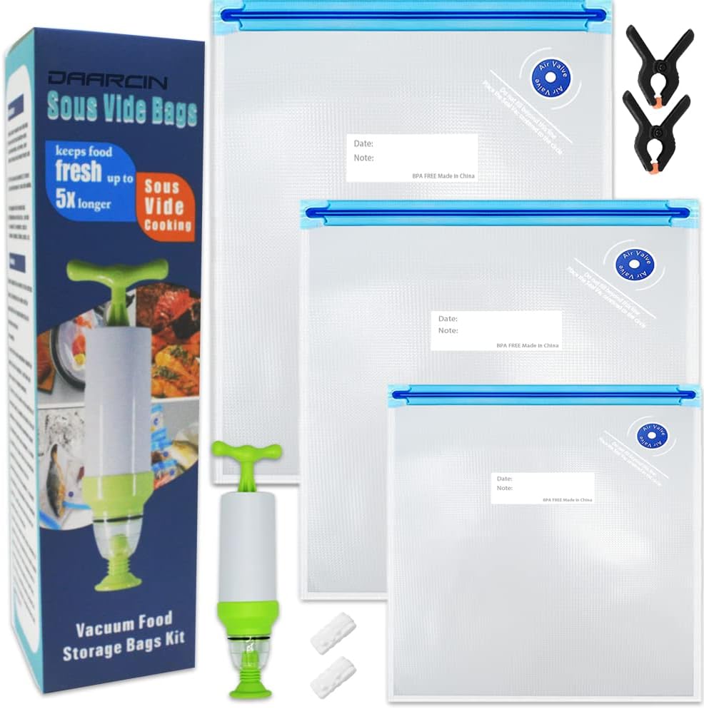 Bag Kit with Pump Free Reusable Vacuum Sealer Bags-1 Hand United States
Bag Kit with Pump Free Reusable Vacuum Sealer Bags-1 Hand United States