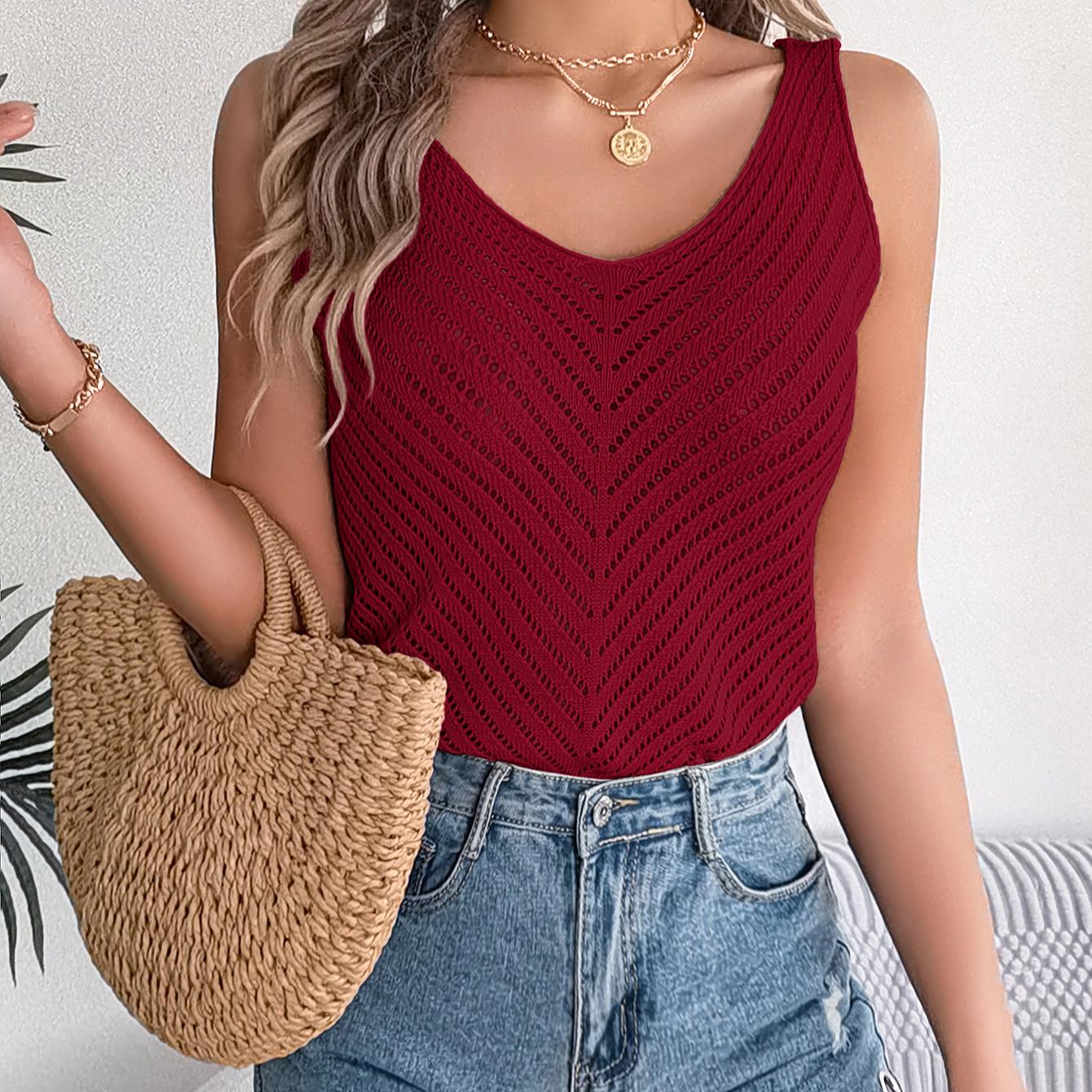 Лето 2024 года, новый однотонный трикотажный свитер без рукавов с V-образным вырезом и открытыми плечами, майка для отпуска XL вино красного
Лето 2024 года, новый однотонный трикотажный свитер без рукавов с V-образным вырезом и открытыми плечами, майка для отпуска XL вино красного