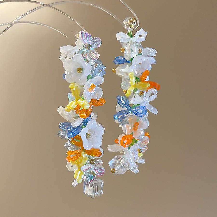 Exquisite Rainbow Glass Beads Simulated Pearl Flower Long Tassel Dangle Earrings for Women 14K Real Gold Plated Copper синій
Exquisite Rainbow Glass Beads Simulated Pearl Flower Long Tassel Dangle Earrings for Women 14K Real Gold Plated Copper синій