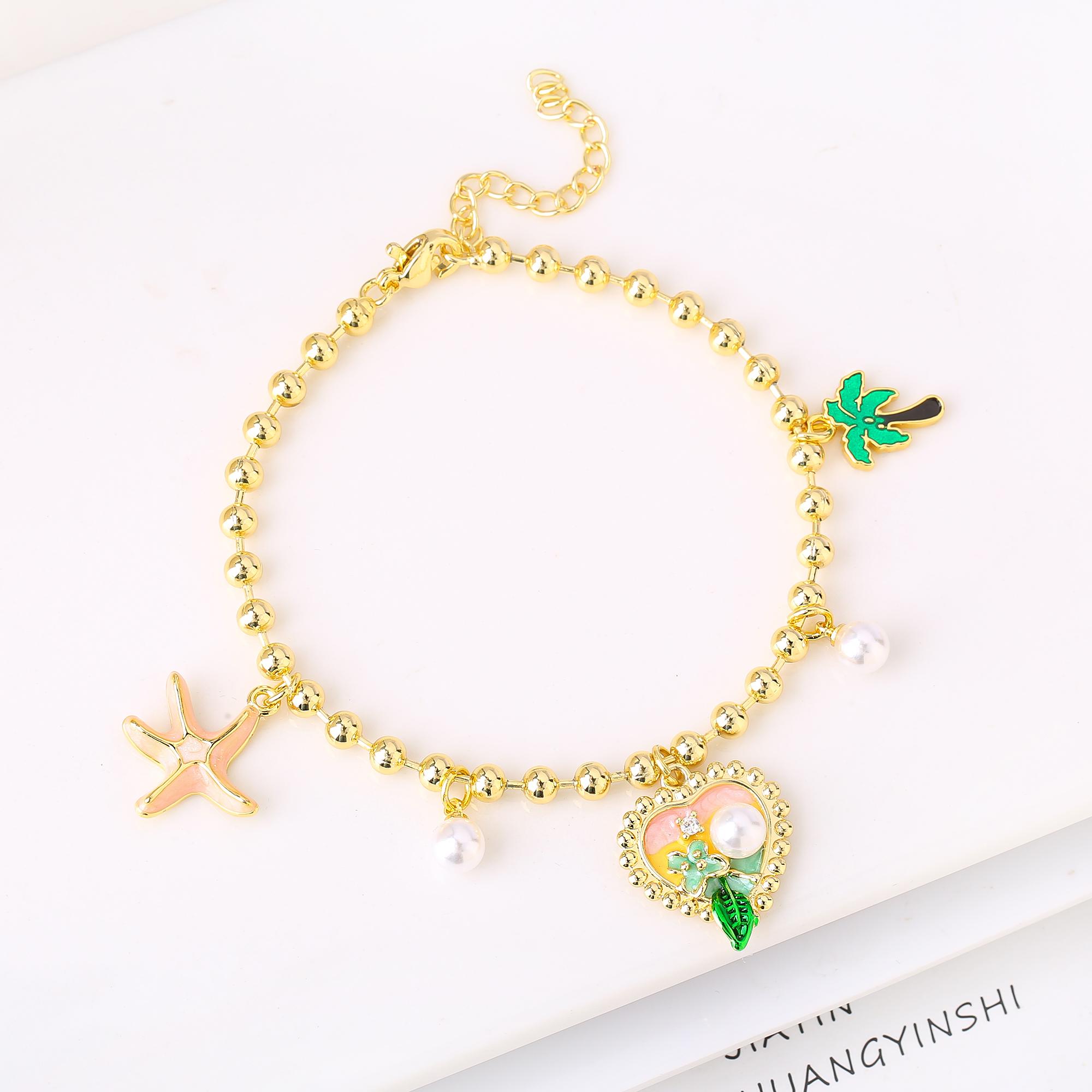 Gold-Plated Starfish Coconut Tree Flower Copper Bead Chain Bracelet Fashion for Women Girls Party Vacation Beach Zircon Gift
Gold-Plated Starfish Coconut Tree Flower Copper Bead Chain Bracelet Fashion for Women Girls Party Vacation Beach Zircon Gift