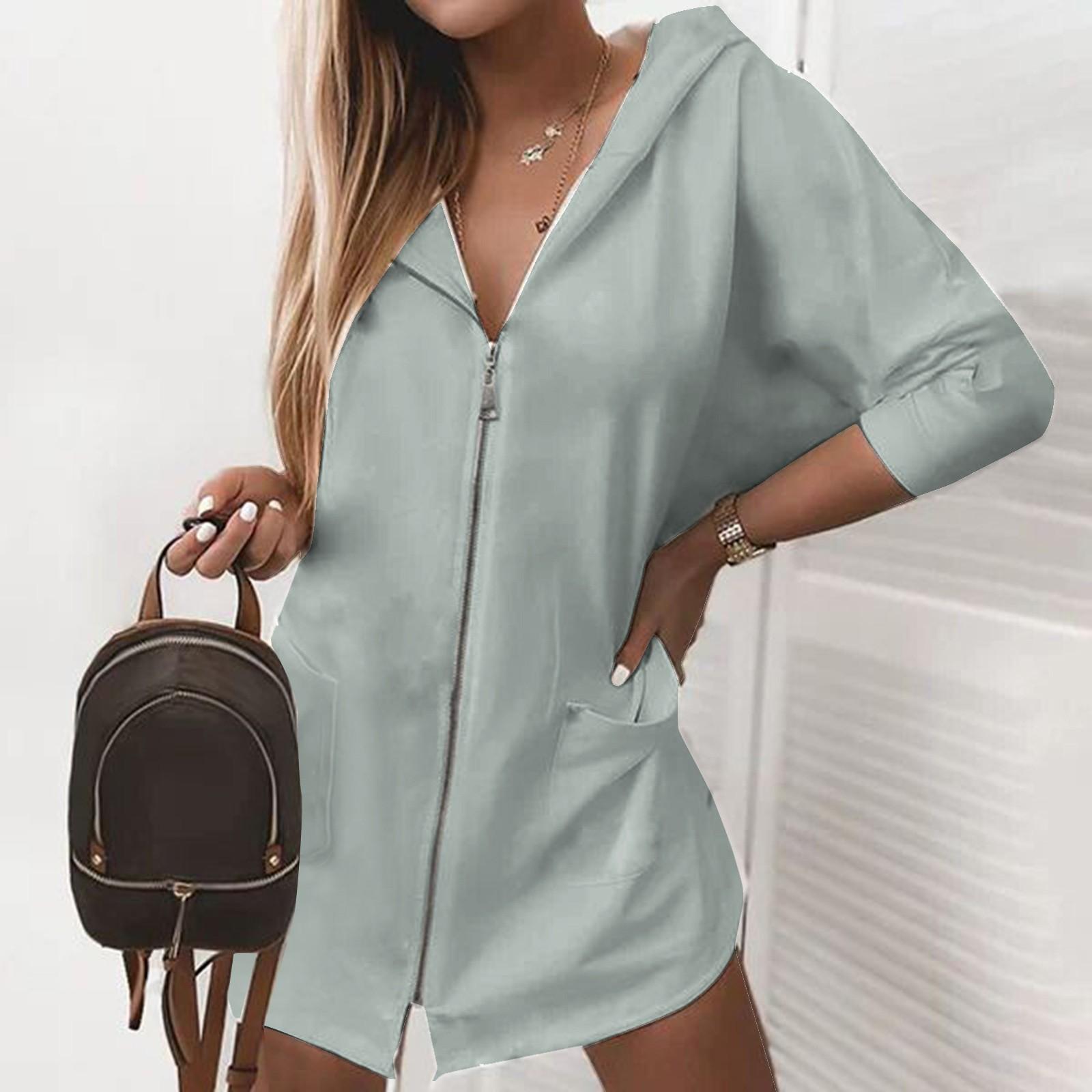 Women s Fashion Hooded Zipper With Pockets Casual Sweater Solid Color Long Sleeve Jacket L срібний
Women s Fashion Hooded Zipper With Pockets Casual Sweater Solid Color Long Sleeve Jacket L срібний