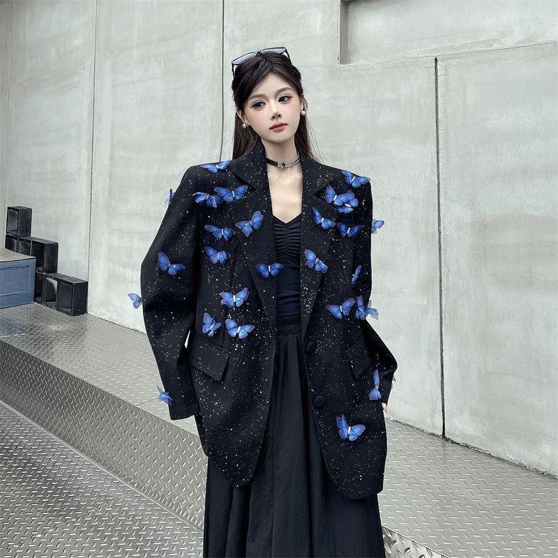 Niche Design Shiny Detachable Butterfly Black Blazer for Women Spring Autumn Loose Padded Shoulder Casual Suit Outerwear XL
Niche Design Shiny Detachable Butterfly Black Blazer for Women Spring Autumn Loose Padded Shoulder Casual Suit Outerwear XL