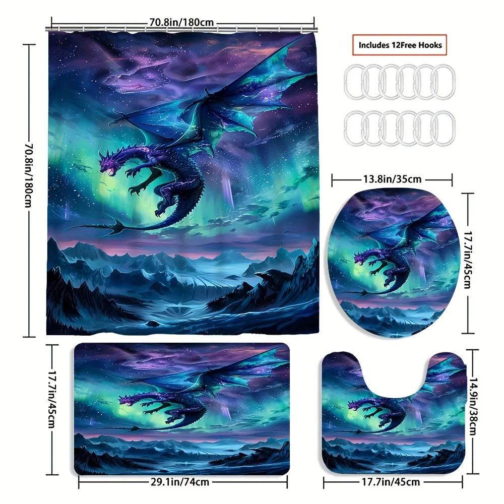Fantasy Dragon Print Bathroom Set: Includes Waterproof Shower Curtain, Non-Slip Bath Mats, Toilet Seat Cover, And 12 Plastic Hoo W60H190(CM)-1 Pcs
Fantasy Dragon Print Bathroom Set: Includes Waterproof Shower Curtain, Non-Slip Bath Mats, Toilet Seat Cover, And 12 Plastic Hoo W60H190(CM)-1 Pcs