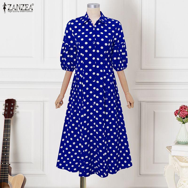 ZANZEA Винтажное женское повседневное платье с отложным воротником, свободным полурукавом, в горошек, плиссированное M королевский синий
ZANZEA Винтажное женское повседневное платье с отложным воротником, свободным полурукавом, в горошек, плиссированное M королевский синий