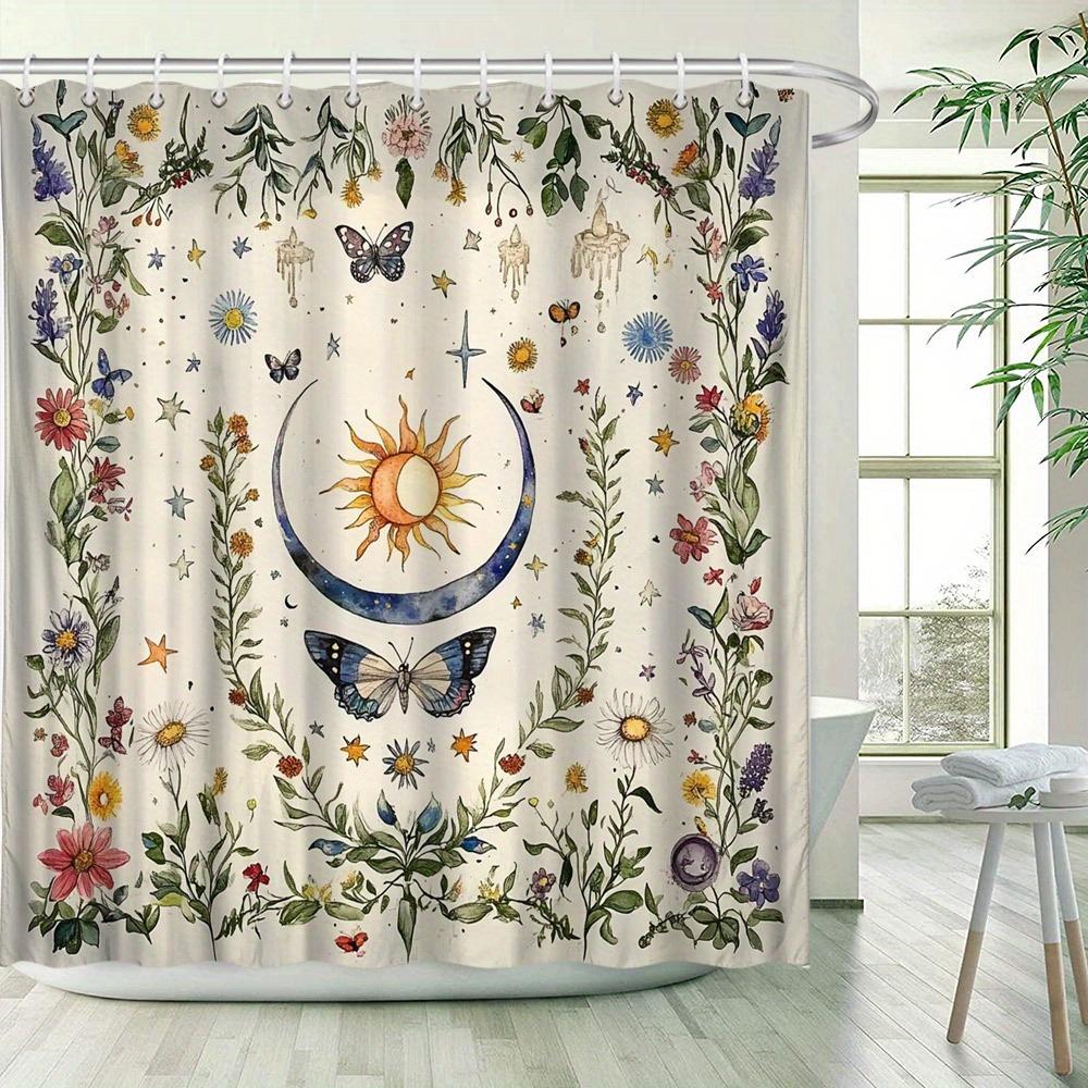 1Pc Celestial & Botanical Shower Curtain - Sun, Moon, Butterfly & Floral Design, Polyester Fabric With 12 Hooks,Whimsical Design 180X180cm
1Pc Celestial & Botanical Shower Curtain - Sun, Moon, Butterfly & Floral Design, Polyester Fabric With 12 Hooks,Whimsical Design 180X180cm