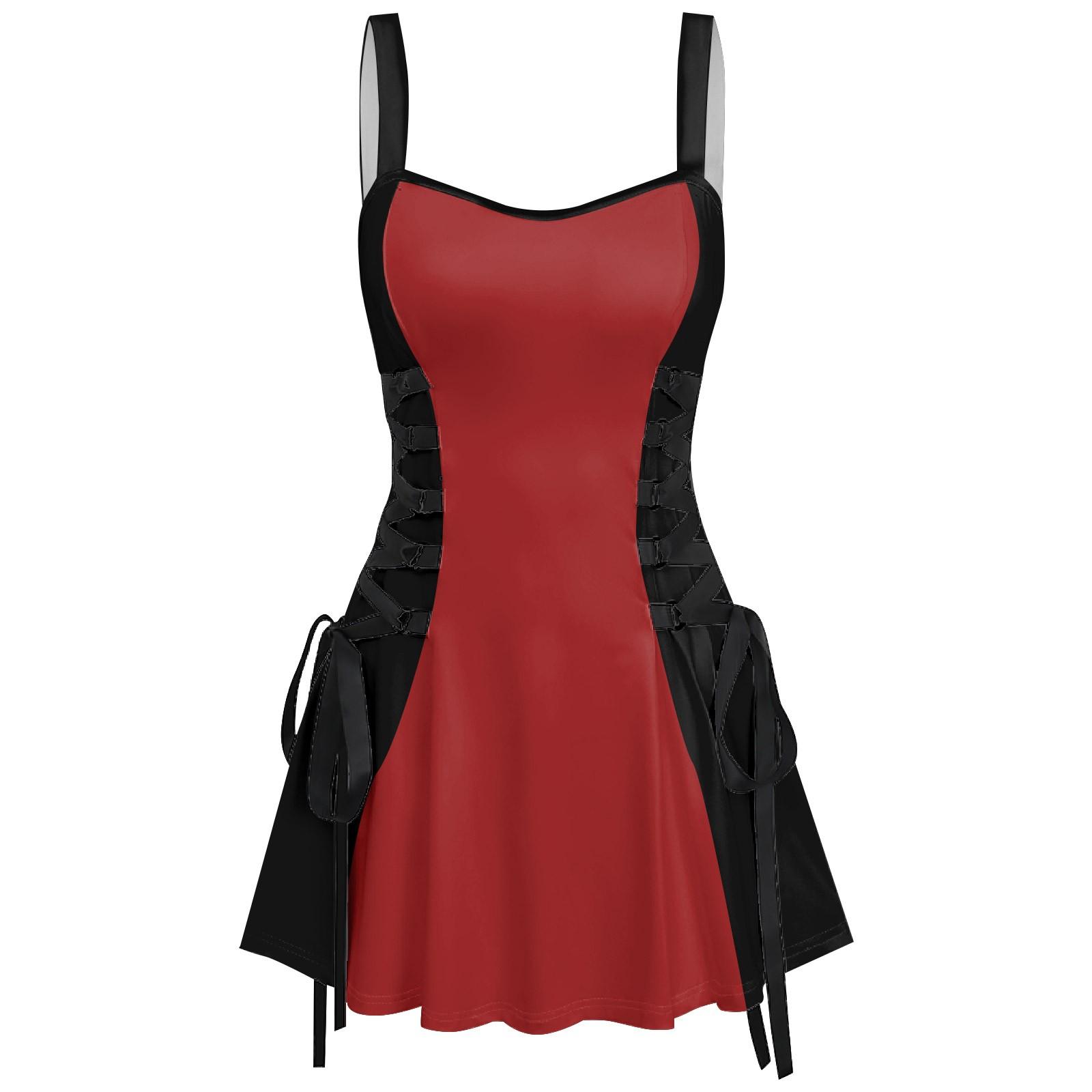 Women s Casual Fashion Color Blocked Sexy Strap Retro Short Dress Retro Skirt M винний
Women s Casual Fashion Color Blocked Sexy Strap Retro Short Dress Retro Skirt M винний