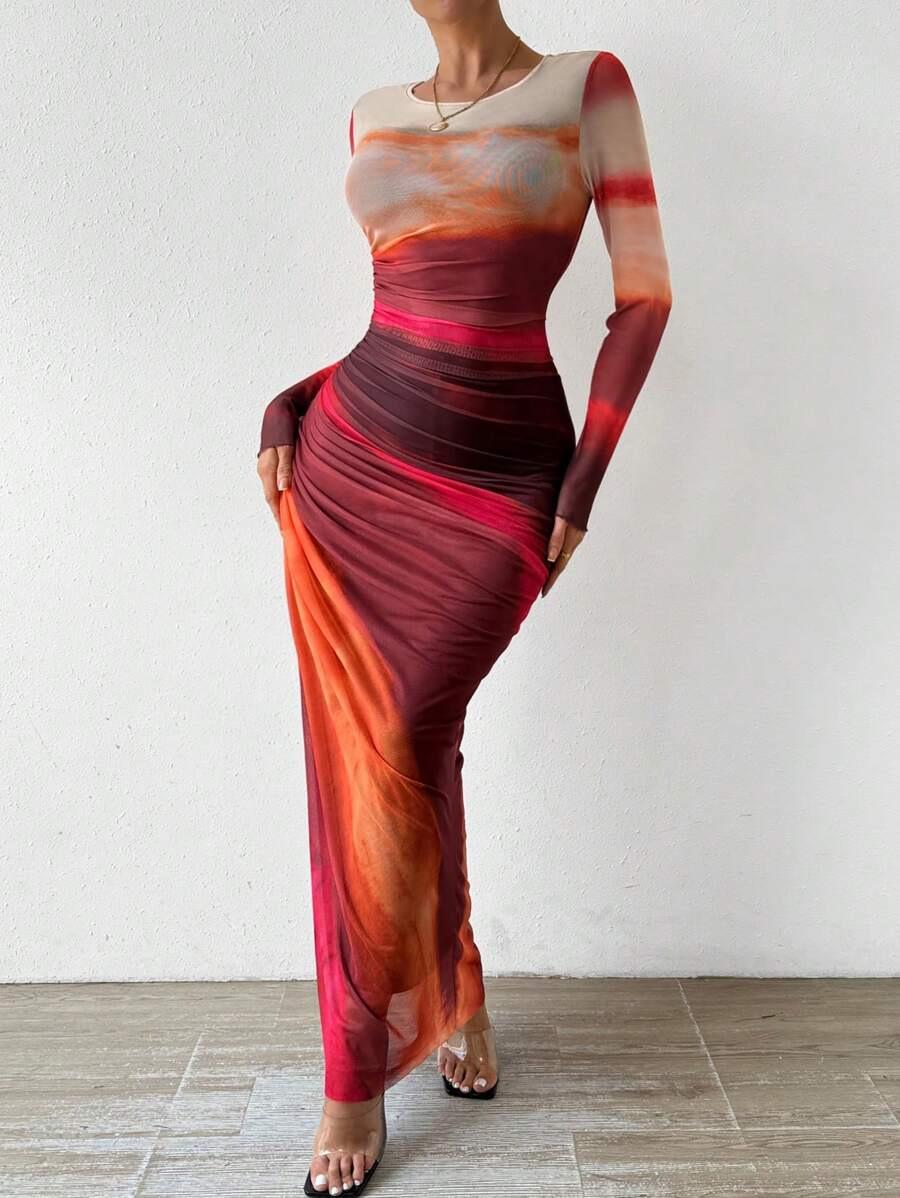 2026 European & American Fashion Mesh Print Ruffle Bodycon Dress Small червоний
2026 European & American Fashion Mesh Print Ruffle Bodycon Dress Small червоний