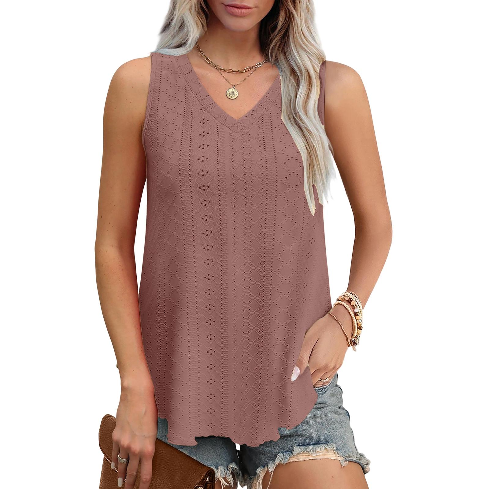Sleeveless V Neck Eyelet Knit Tank Top for Women Casual Loose Fit Summer Hollow Out Blouse Lightweight Soft Fabric S
Sleeveless V Neck Eyelet Knit Tank Top for Women Casual Loose Fit Summer Hollow Out Blouse Lightweight Soft Fabric S