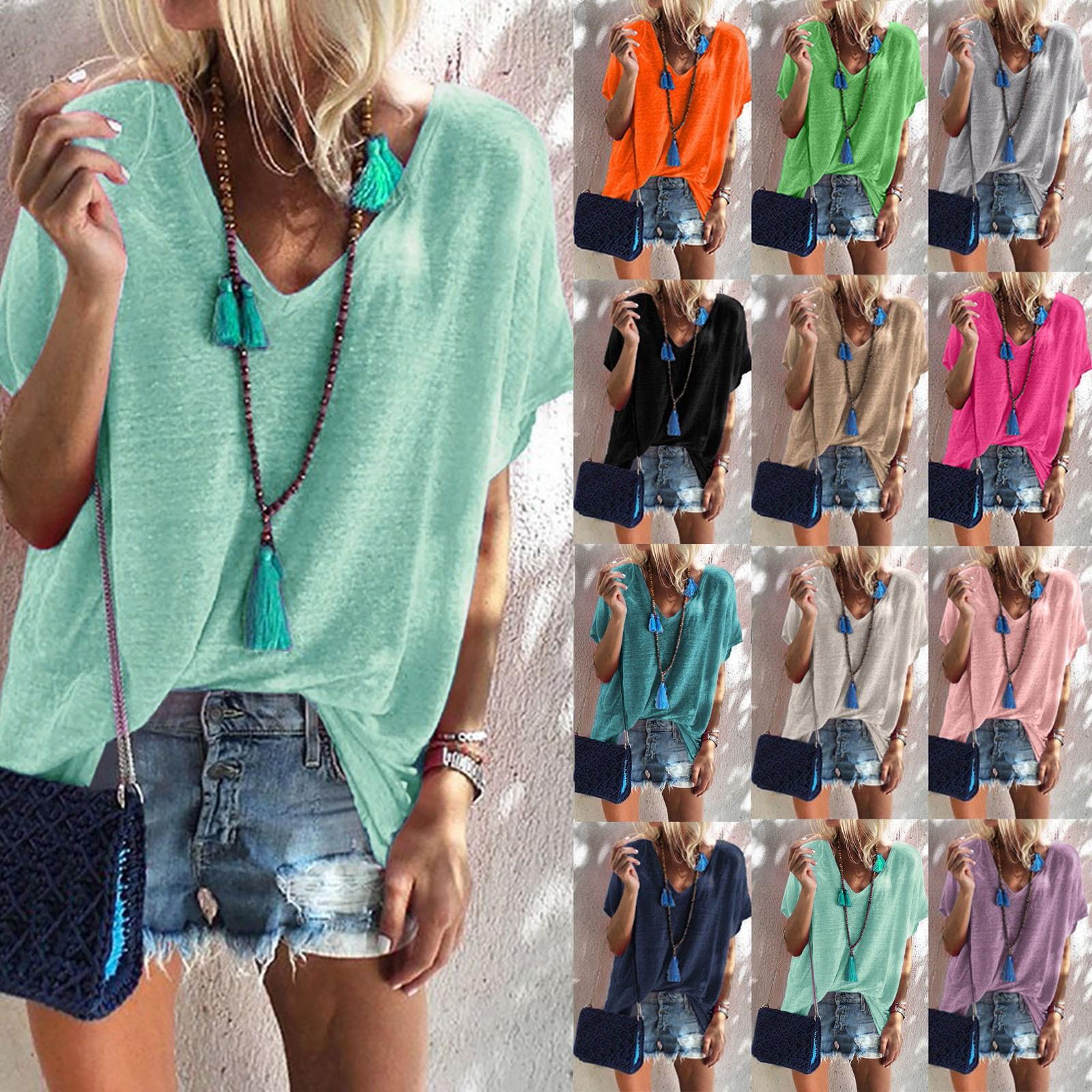 Women s Summer Plus Size Loose Fashion V-neck Candy Color Short-sleeved T-shirt XXL тёмно-синий
Women s Summer Plus Size Loose Fashion V-neck Candy Color Short-sleeved T-shirt XXL тёмно-синий