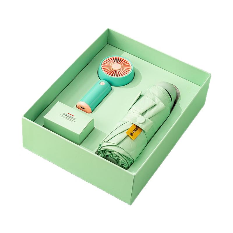 Graduation Gift Set: Light Green Sun/Rain Umbrella & Mini Fan
Graduation Gift Set: Light Green Sun/Rain Umbrella & Mini Fan