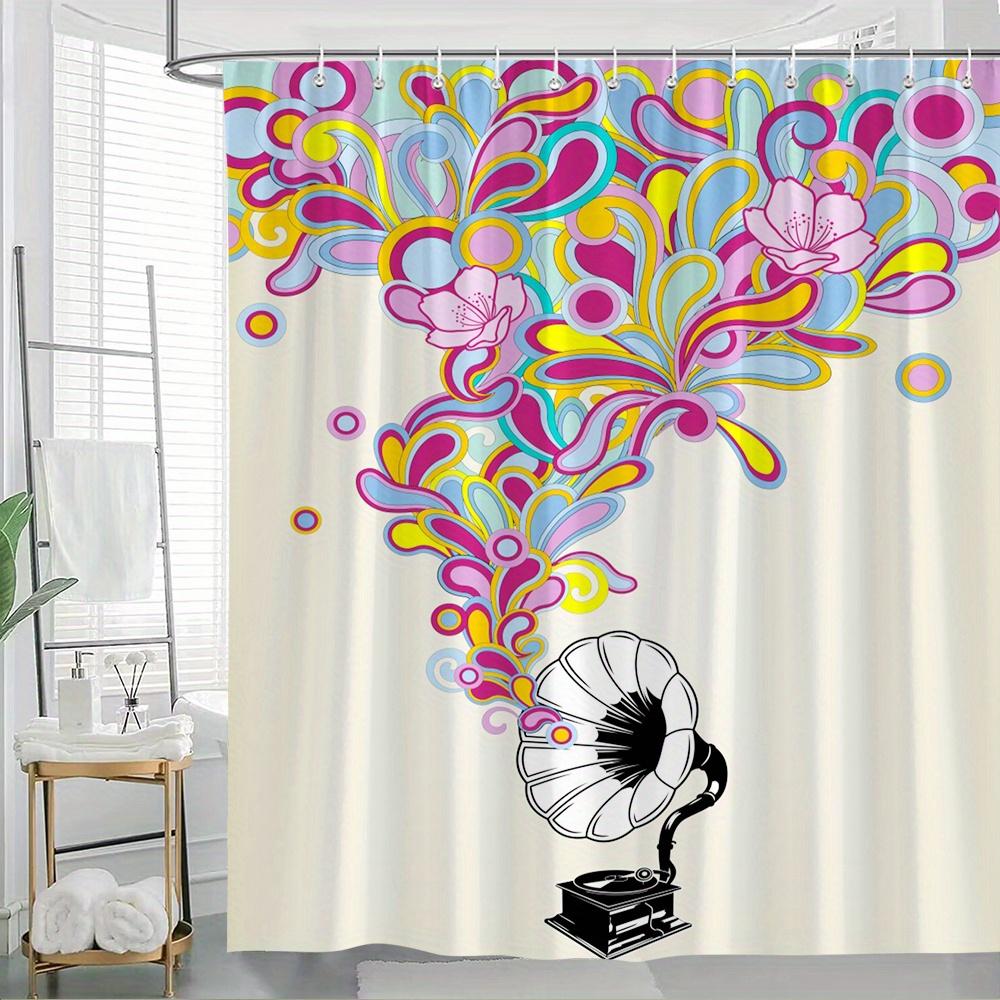 Psychedelic Gramophone & Floral Shower Curtain - Retro Swirl Design, Pink Purple Blue Yellow, Polyester With Hooks W60H190(CM)-1 Pcs
Psychedelic Gramophone & Floral Shower Curtain - Retro Swirl Design, Pink Purple Blue Yellow, Polyester With Hooks W60H190(CM)-1 Pcs