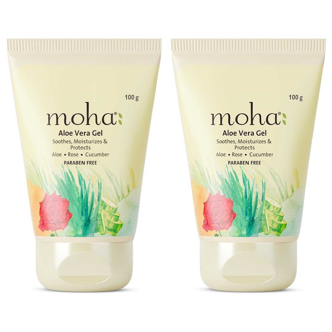Moha Aloe Vera Gel 100 gm X Pack of 2 for Face, Skin & Hair | Hydrating, Soothing, Lightweight Organic Gel with Rose & Cucumber
Moha Aloe Vera Gel 100 gm X Pack of 2 for Face, Skin & Hair | Hydrating, Soothing, Lightweight Organic Gel with Rose & Cucumber