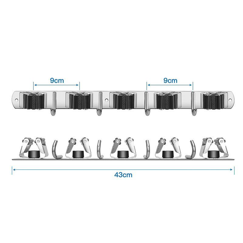 304 Stainless Steel Wall-Mounted Mop & Broom Holder with 5 Clamps, 4 Hooks for Bathroom
304 Stainless Steel Wall-Mounted Mop & Broom Holder with 5 Clamps, 4 Hooks for Bathroom