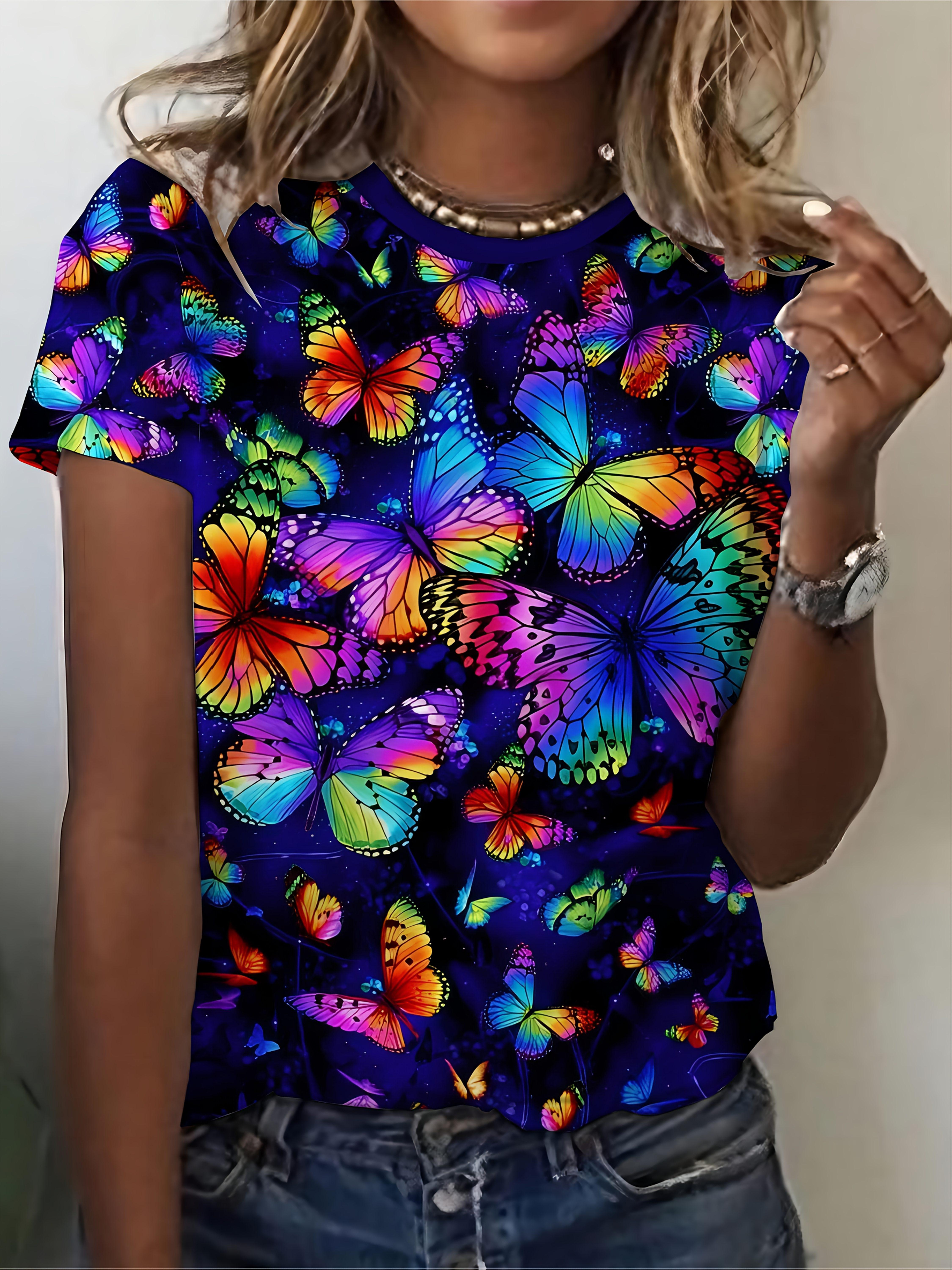Women s Tee Rainbow Butterfly Pattern Graphic, Vibrant Colorful Insect Design for Casual Daily Wear S
Women s Tee Rainbow Butterfly Pattern Graphic, Vibrant Colorful Insect Design for Casual Daily Wear S