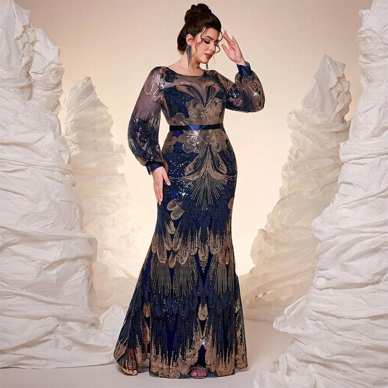 Plus Size Sequin Long Sleeve Evening Gown for Banquets & Parties 4XL темно-синього кольору
Plus Size Sequin Long Sleeve Evening Gown for Banquets & Parties 4XL темно-синього кольору