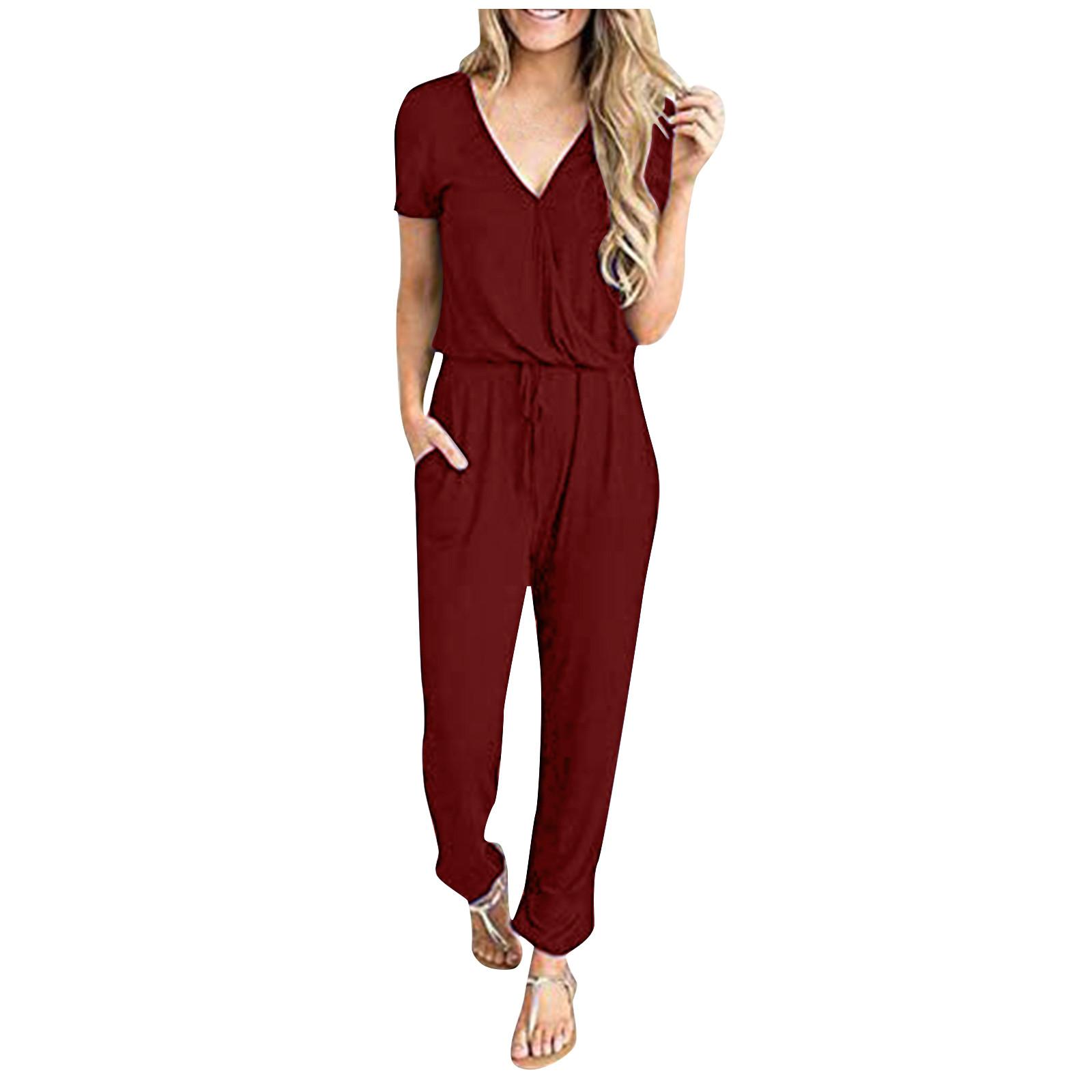 Women’s Sexy Deep V-Neck Short Sleeve Wrap Drawstring Waist Jumpsuit Romper With Pockets XXL винний
Women’s Sexy Deep V-Neck Short Sleeve Wrap Drawstring Waist Jumpsuit Romper With Pockets XXL винний