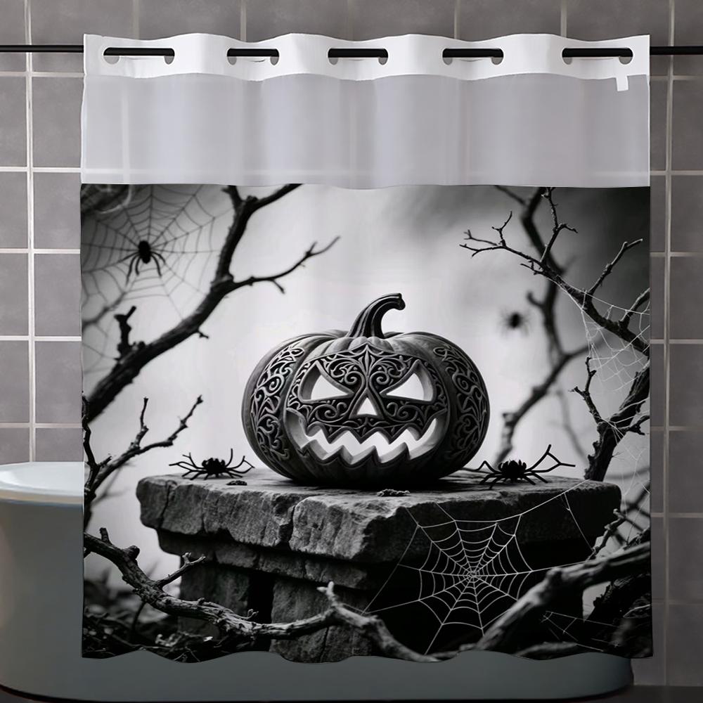 No Hook Halloween Pattern Shower Curtain With Snap-In Fabric Liner, Sheer Top Window, Waterproof Double Layer Bathtub Curtain W60H190(CM)-1 Pcs
No Hook Halloween Pattern Shower Curtain With Snap-In Fabric Liner, Sheer Top Window, Waterproof Double Layer Bathtub Curtain W60H190(CM)-1 Pcs