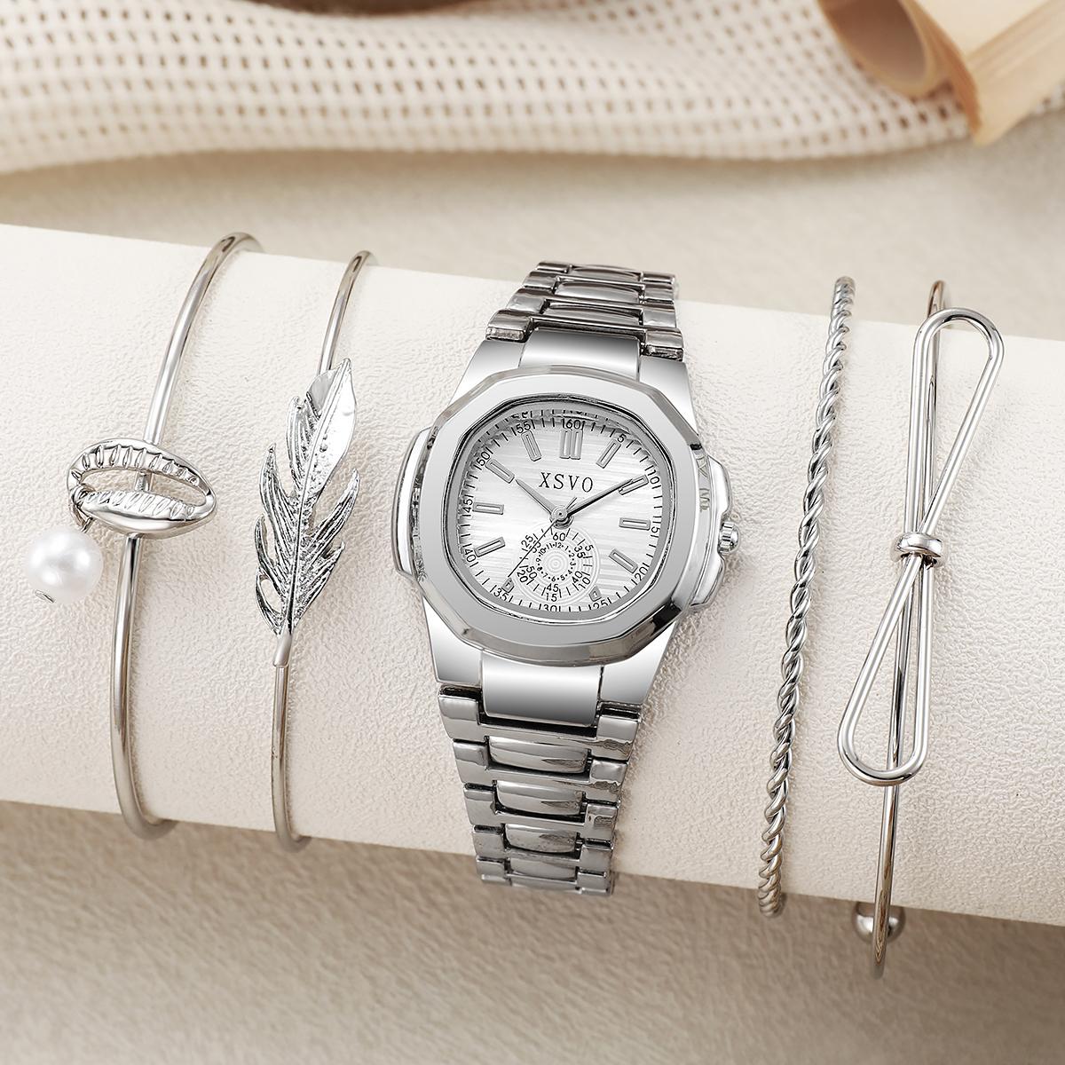 No gift box Classic elegant square dial calendar wrist quartz watch pearl bracelet 5 piece set серебряный
No gift box Classic elegant square dial calendar wrist quartz watch pearl bracelet 5 piece set серебряный