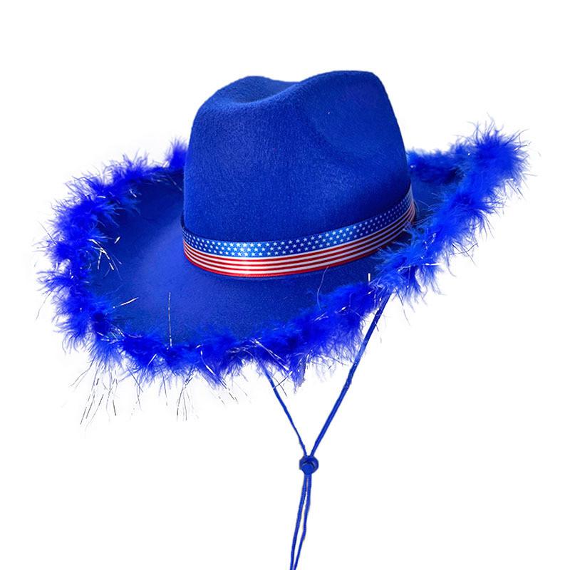 Independence Day White Frayed Denim Hat With Patriot Flag Ribbon For Parties And Celebrations
Independence Day White Frayed Denim Hat With Patriot Flag Ribbon For Parties And Celebrations