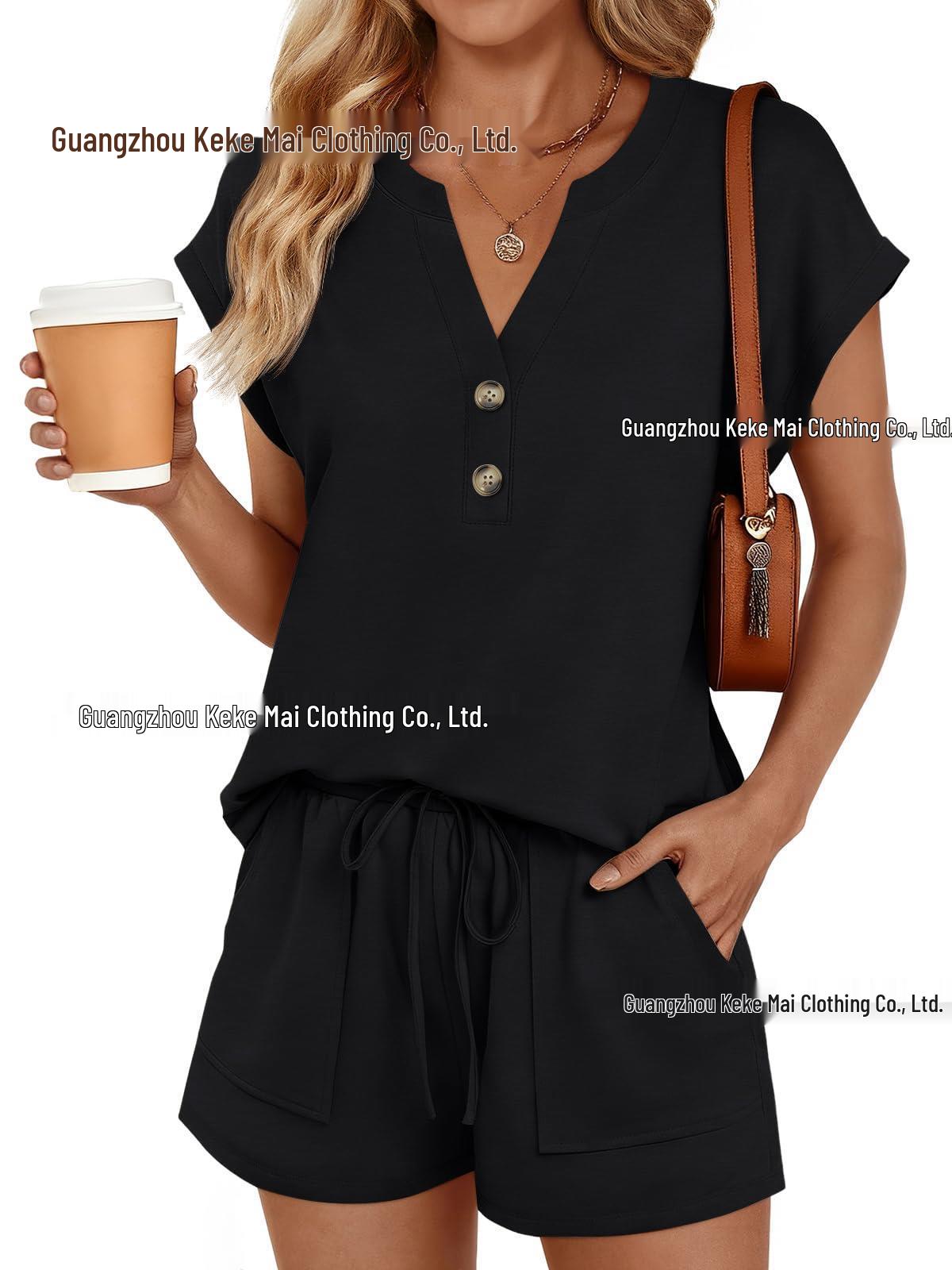 2026 Women’s Solid Color V-neck Button Short Sleeve Shorts Set - Casual Spring/Summer Two-Piece Outfit for Europe & America Large
2026 Women’s Solid Color V-neck Button Short Sleeve Shorts Set - Casual Spring/Summer Two-Piece Outfit for Europe & America Large